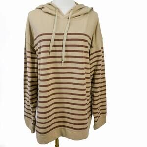 Cotton Bleu Brown Stripped Acid Washed Hoodie Medium